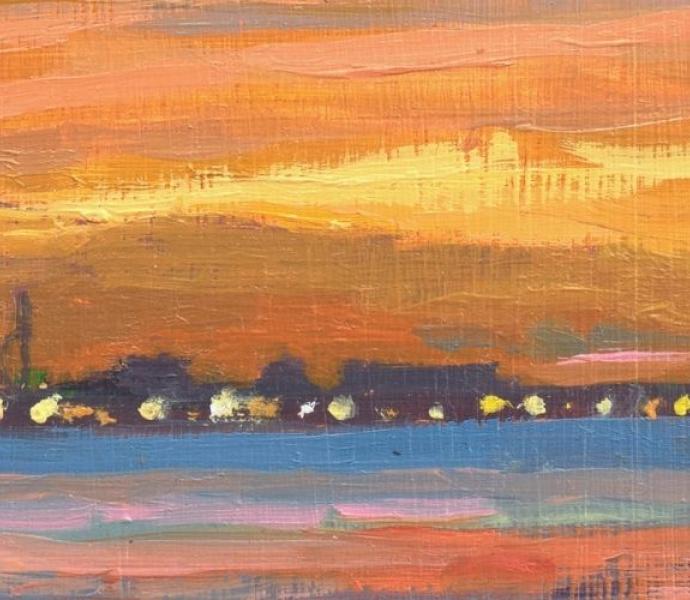 Painting by Sarah Butterfield of an evening sunset on The Solent