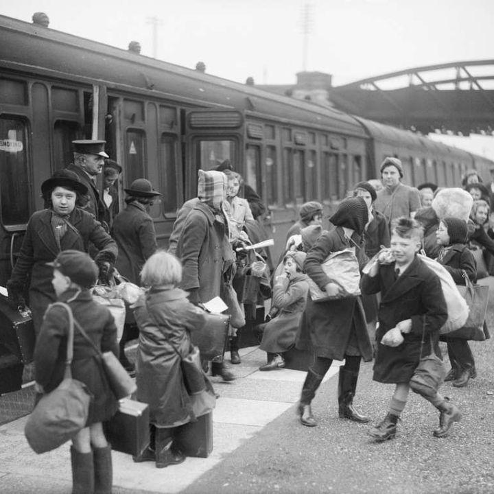 Evacuees at train station