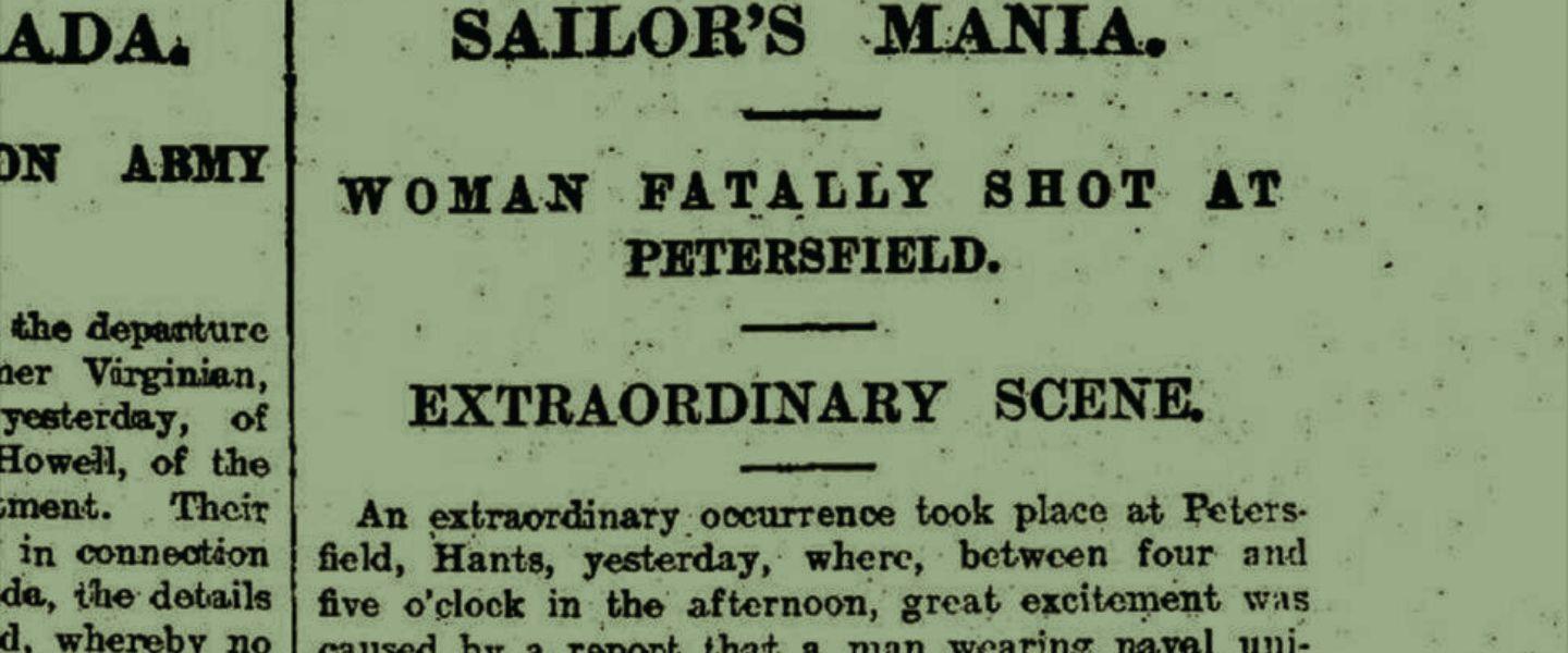 Newspaper headline for the 'Mad Sailor' of Petersfield.