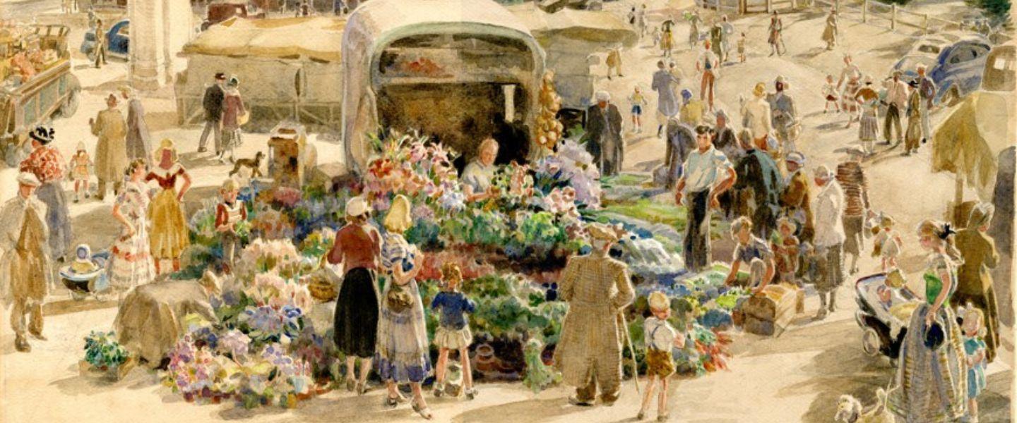 The Florist at Petersfield Market by Flora Twort, 1950